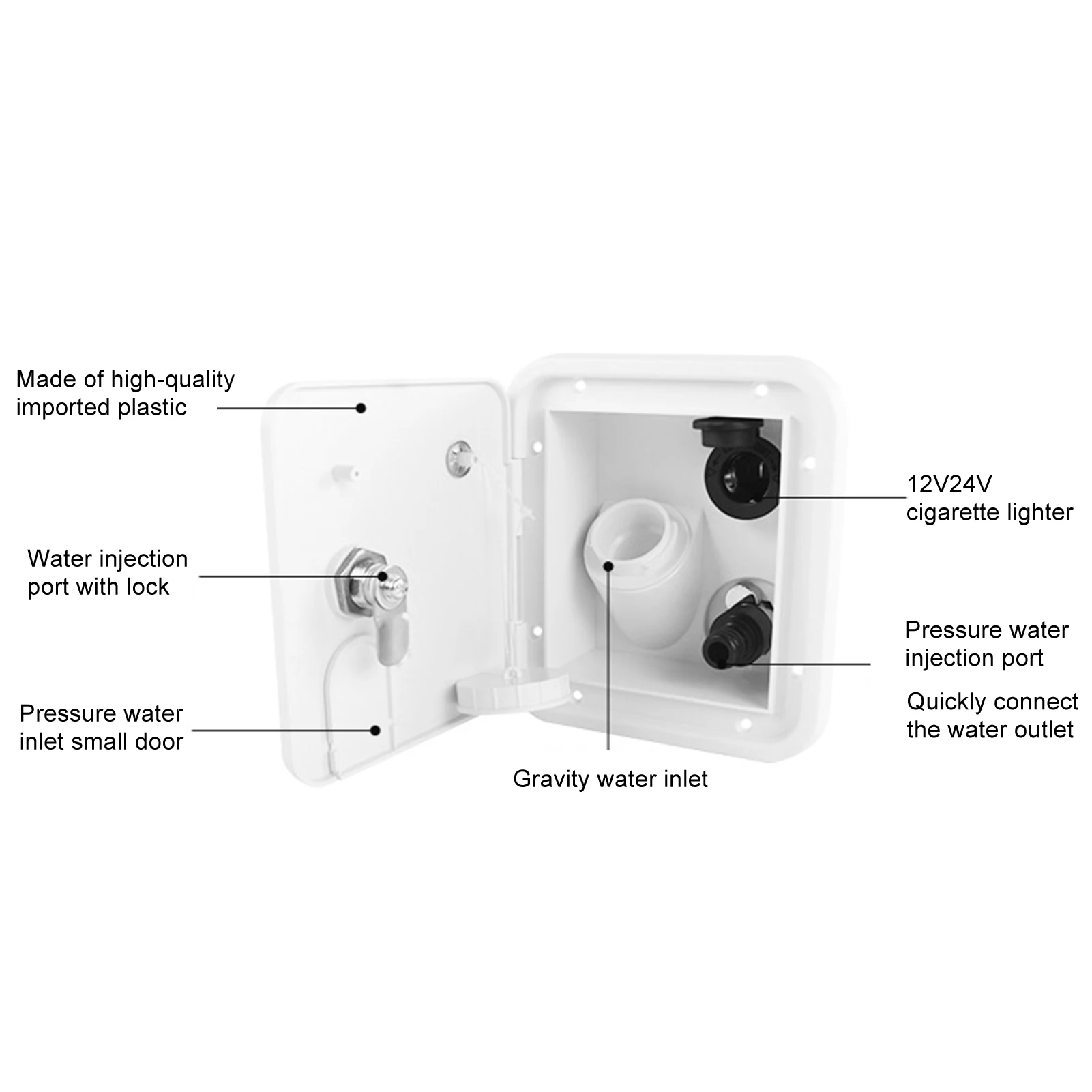 RV Water Inlet ‑Shape  Accessories Water Filler  Water Filling Port with Lock for Hatch Traile for Motorhomes