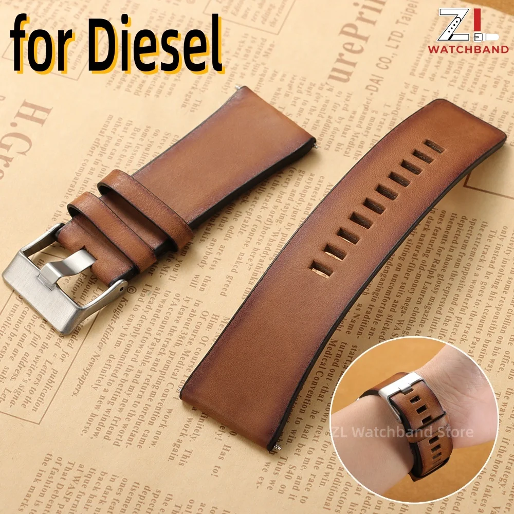 Genuine Leather Watchband for Diesel DZ4343 DZ4323 DZ7406 DZT2002 Replacement Retro Watch Straps 22mm 24mm 28mm Vintage Bracelet