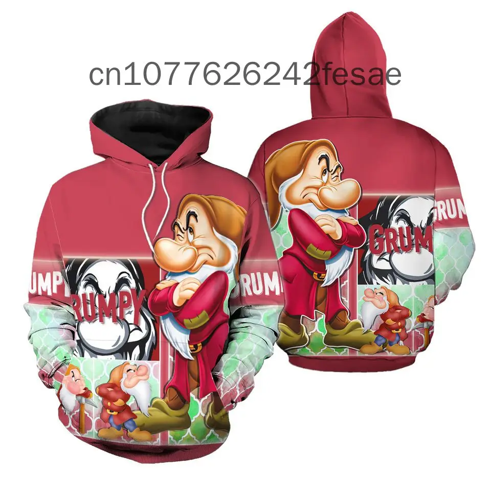 

New Disney Grumpy Dwarf 3D Hoodie Fashion Men's Spring 3D Printed Hoodie Men and Women's Top Street Style Casual Hoodie