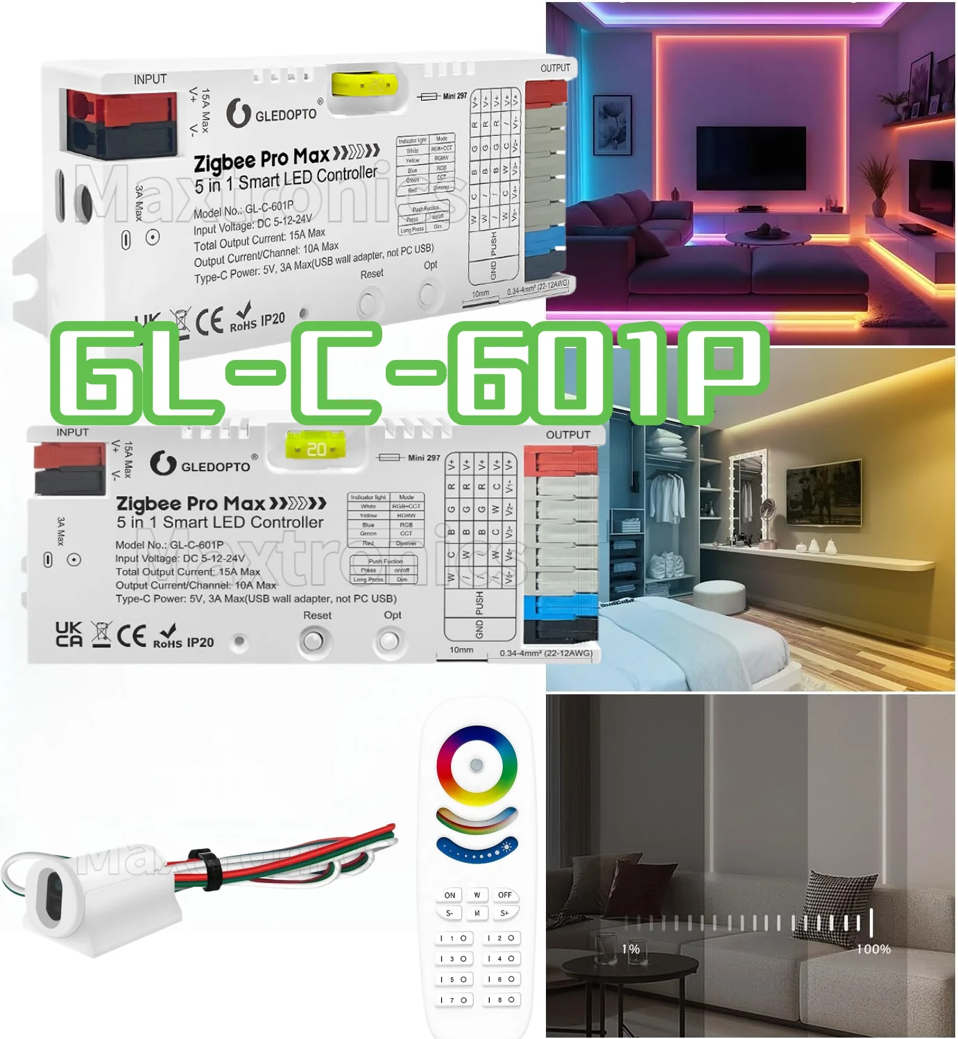

ZigBee 3.0 Pro LED Strip Controller PWM Dimming Monochrome APP Voice Control for RGBCCT/RGBW/RGB/WW/CW Strip NEW 5 in 1 GLEDOPTO