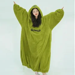 Autumn and Winter Loose Hooded Teddy Velvet Long Women's Nightgown Thickened Warm Lazy Home Clothes Bathrobe Pajamas