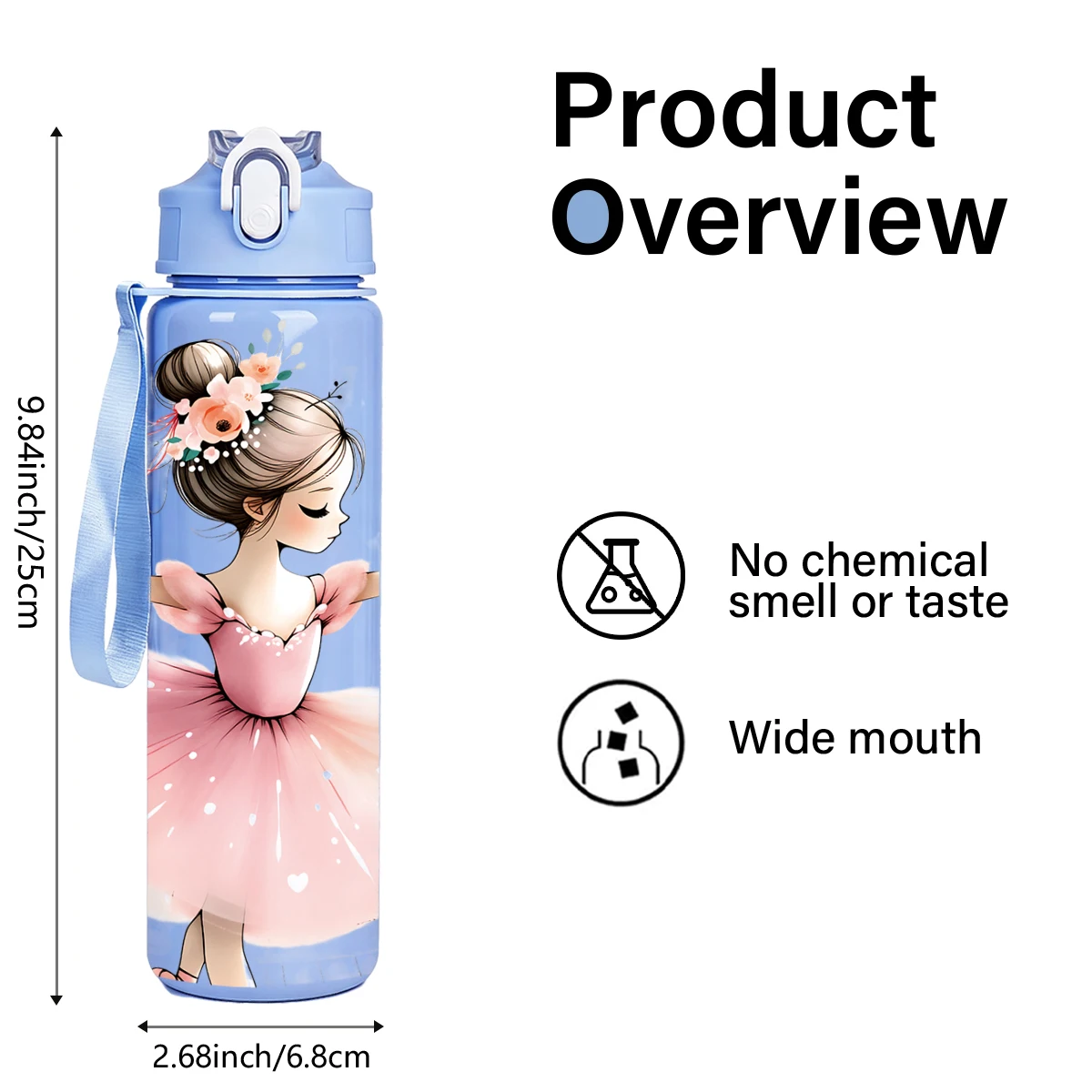 Ballerina Print 750ml Sports Water Bottle Leak-Proof Portable Cup for Outdoor Travel Fitness