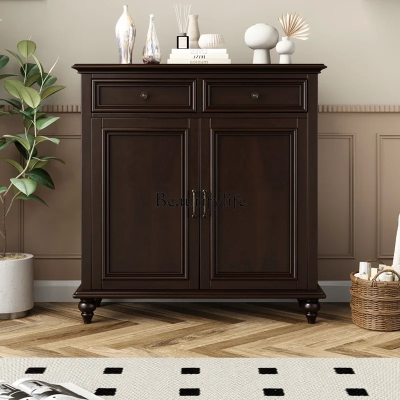 

44American retro all-solid wood shoe cabinet, living room furniture, three-door pure solid wood porch cabinet