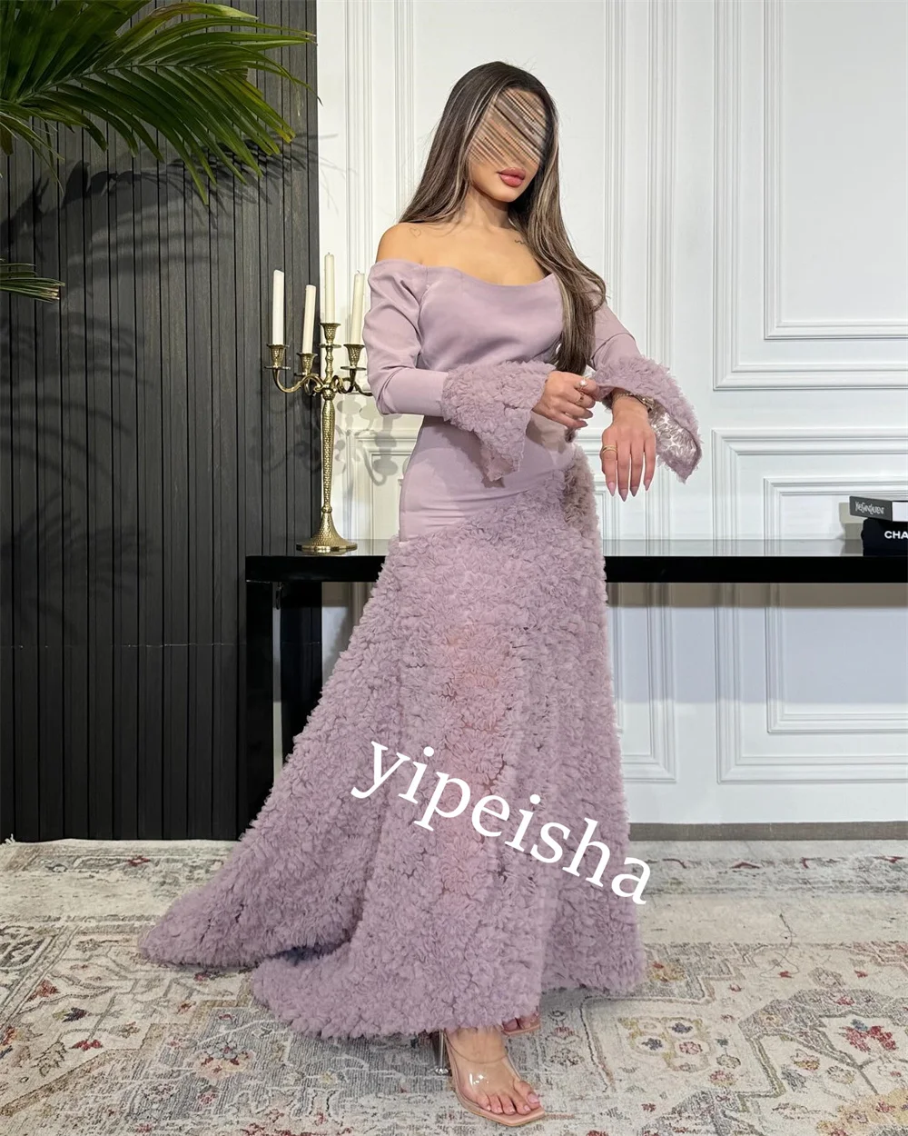 Customized Exquisite High Quality Sparkle Jersey Pleat Engagement Trumpet Boat Neck Bespoke Occasion Gown Long Dresses