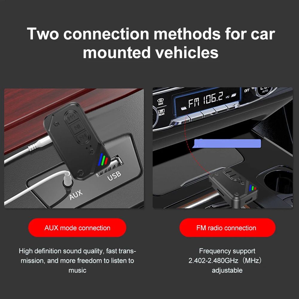 Kebidui carro bluetooth 5.3 receptor 4 em 1 transmissor fm adaptador de áudio aux música mãos-livres adaptador sem fio acessórios para automóveis