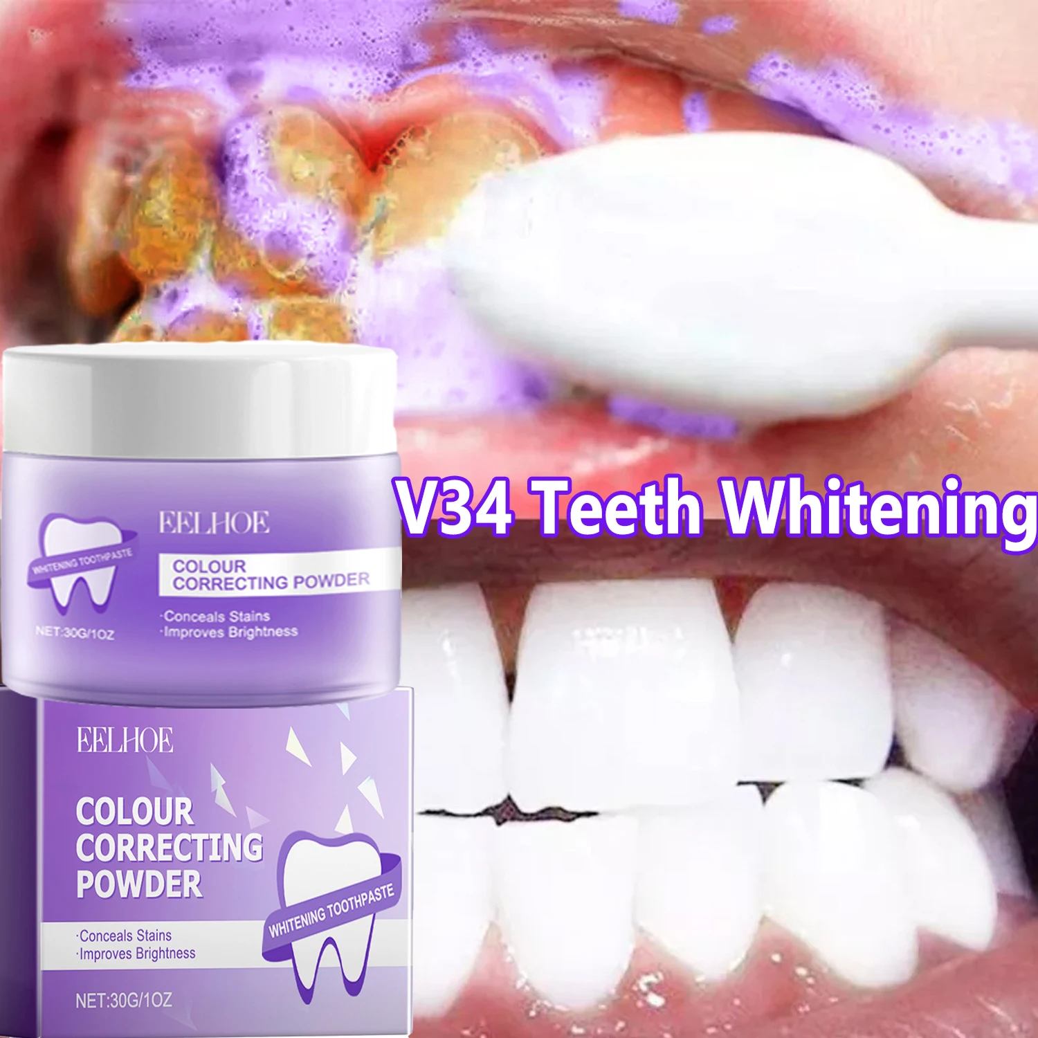 

Purple Teeth Whitening Powder Remove Plaque Stains Cleaning Oral Hygiene Bleaching Dental Tools Fresh Breath Brighten Tooth Care