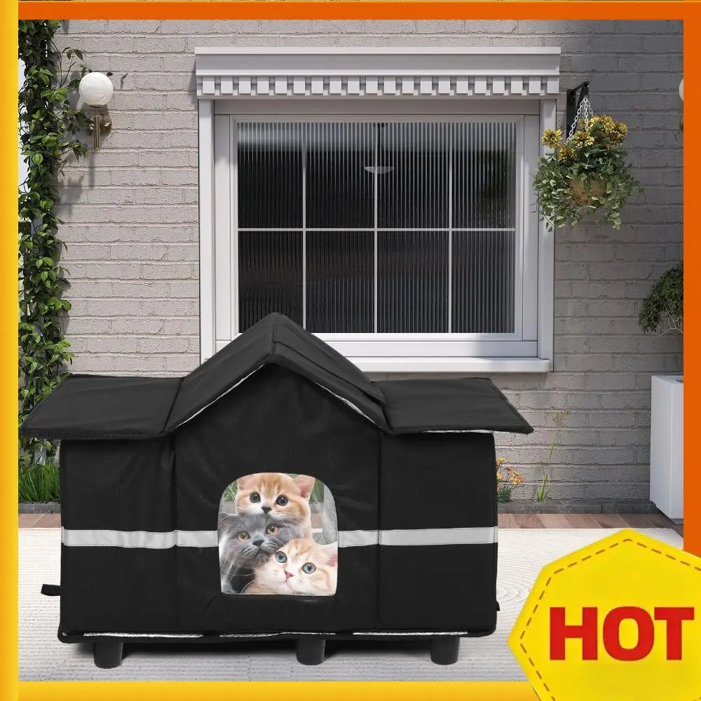 

Водонепроницаемый большой домик для кошек с окном на крыше, утепленный, для бездомных/фермерских кошек, с уютной подушкой