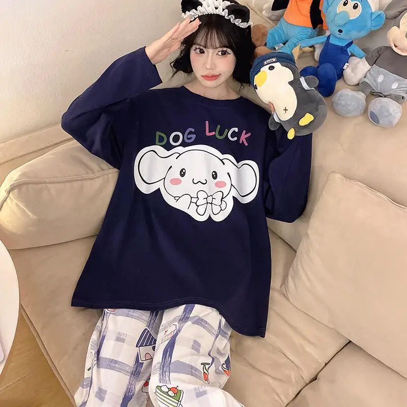 Anime Hellokitty Damen Pyjamas Chiikawa Cinnamoroll Kawaii Cartoon Mädchen Home Kleidung Langarm Hosen Sweetheart Girl