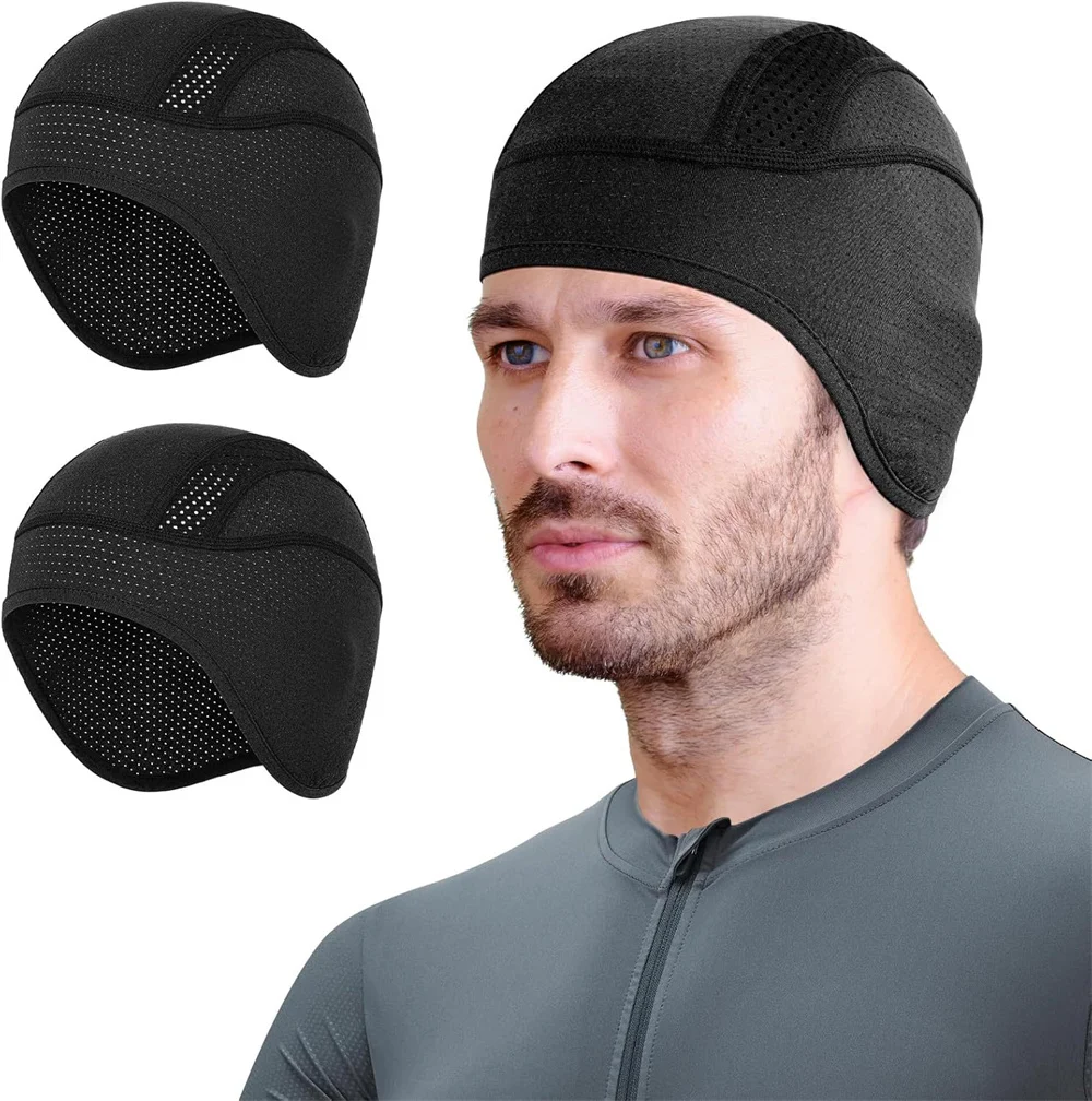 Thin Mesh Cooling Skull Cap Helmet Liner with Ears Flaps, Breathble Cycling Running Hat Bike Cap, Fits Under Helmets