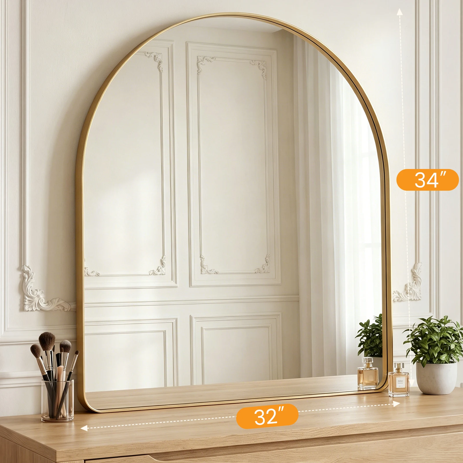 JHK Groove Arched Full-length Mirror Wall Mirror Arched Rounded Rectangle Bathroom Mirror for Over Sink Modern Wall Mount Vanity Mirrors with Matte Metal Deep Framed for Home Decor view 6