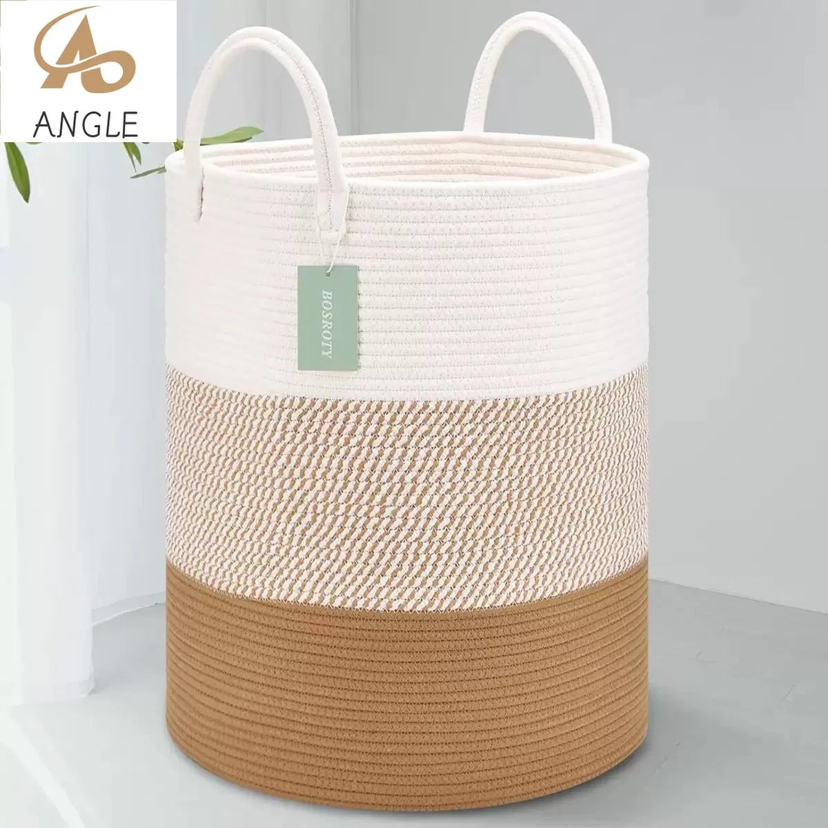 

Большая тканая корзина для белья - ведро для грязной одежды из хлопчатобумажной веревки, домашняя корзина для хранения одеял, игрушек 38x50 см