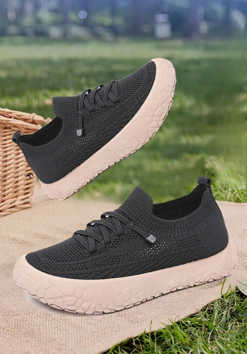Damen-Stricksocken-Sneaker, atmungsaktives, hohles, fliegengewebtes Obermaterial, rutschfeste, rockartige Textur, dicke Sohle, leichte, lässige Wanderschuhe – Detail 11
