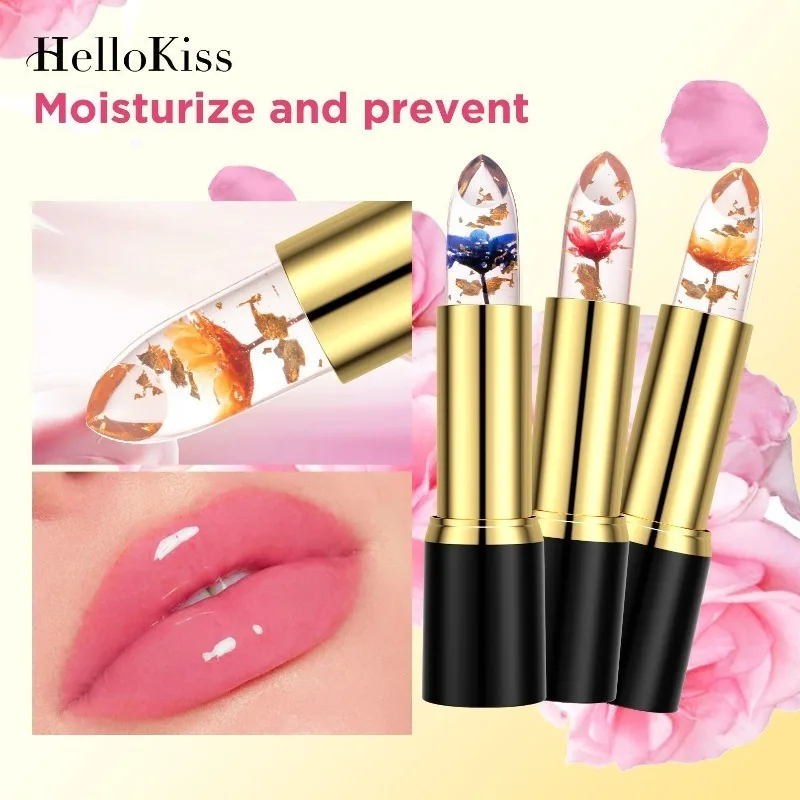 Luxuriöser, farbwechselnder Lippenstift mit Goldfolien-Gelee-Blume, feuchtigkeitsspendender, langanhaltender, nährender Lipgloss für den ganzen Tag