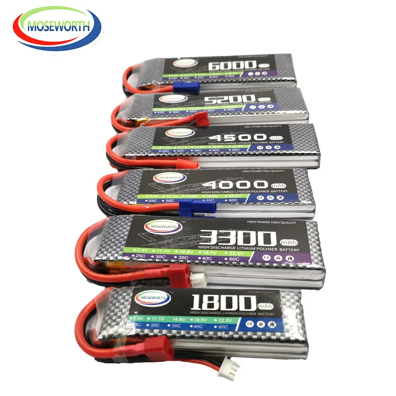 Аккумулятор LiPo 2S, 3S, 4S, 6S, 2200, 4200, 5200, 6000 мА · ч, 30C, 40C, 60C, 7,4 В, 11,1 В, 14,8 в, RC, для дрона, вертолета, самолета, автомобиля