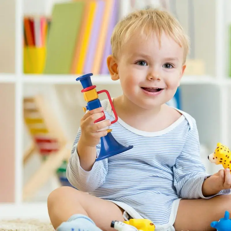 Crianças trompete brinquedo crianças cedo montessori brinquedo educativo colorido instrumentos musicais jogos para presentes da criança chifre brinquedos