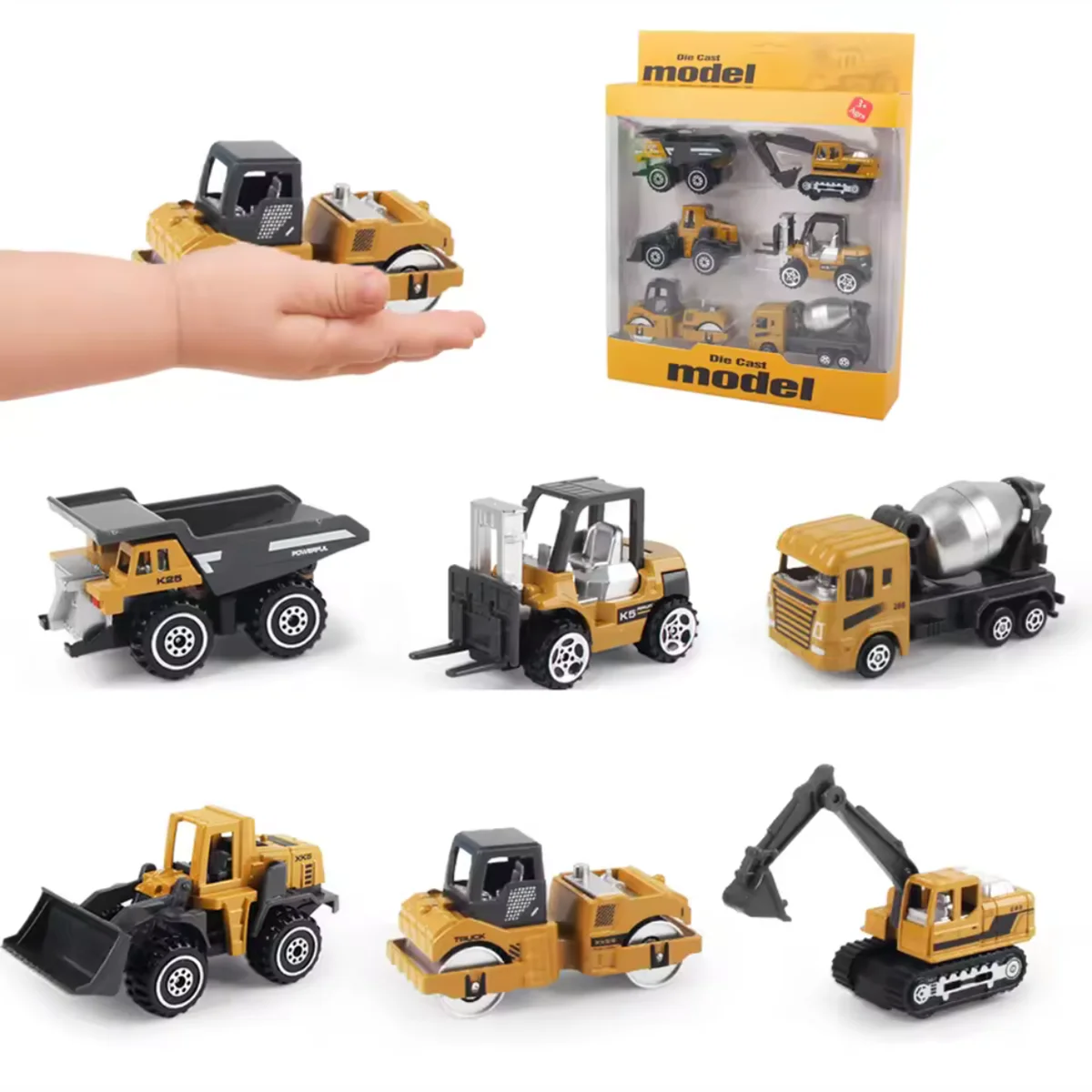 6pcs/set Alloy Engineering Truck Loader Tractor Excavator Classic Construction Model Vehicle Toys Educational Toys for Kid Gifts