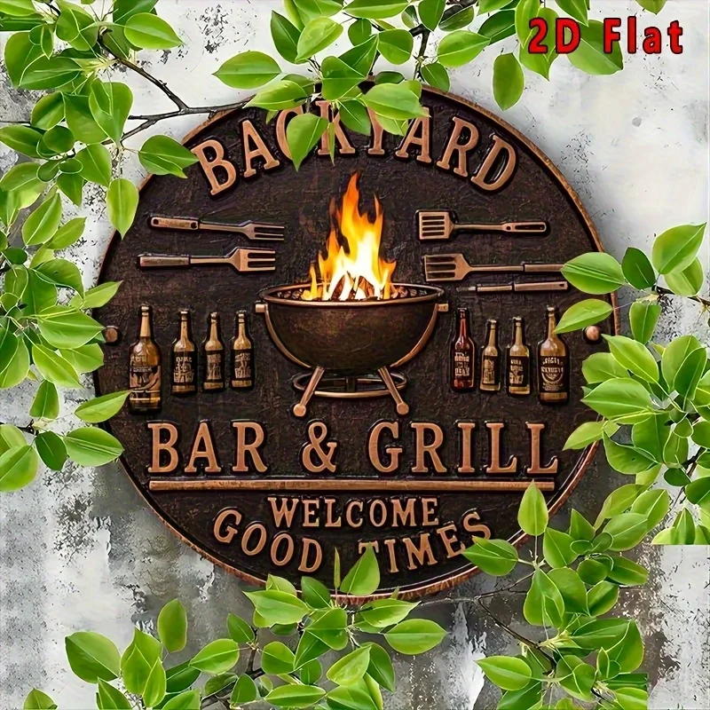 شعارات الشواء والبار الرجعية - جداريات خشبية ريفية مع أدوات شواء وزجاجات البيرة وتصاميم اللهب والديكورات الخارجية المتينة