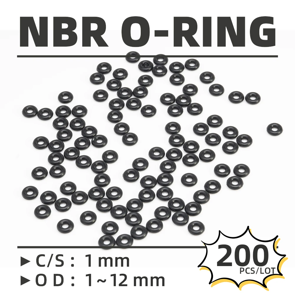 200PCS/Lot Rubber Black NBR CS 1mm OD3/3.5/4/4.5/5/5.5/6/6.5/7/7.5/8/8.5/9/9.5/10/11/12mm O Ring Gasket Oil Resistant Waterproof