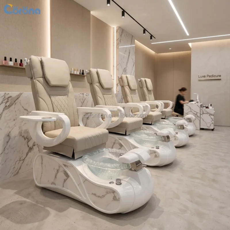 Factory Pedicure Chair Pipeless ELECTRIC Adjustable Backrest Massage Foot Spa Chair for Nail Salons