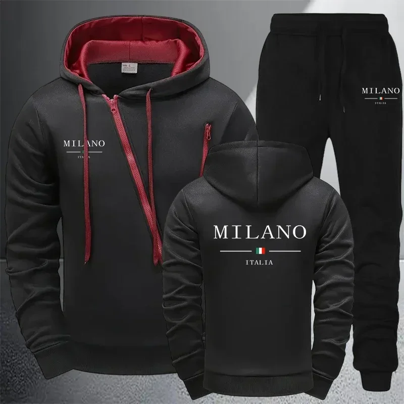 Casual Men's Jacket Tracksuit Print Zip Sweatshirts Coat Outdoors Sports Jogging Hoodie Clothing Autumn Winter Single Tops Pants view 2