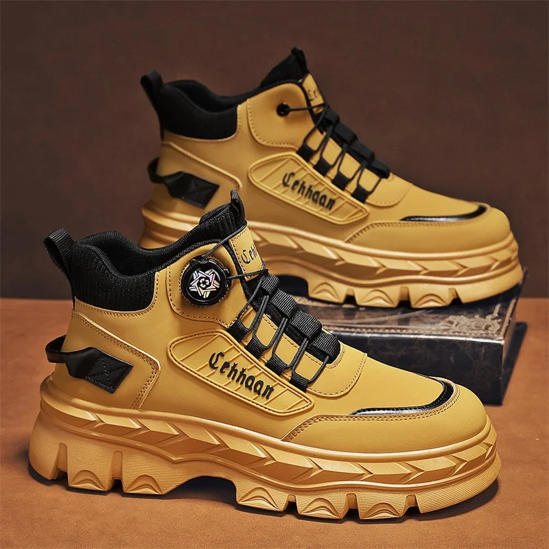 Men High Top Sneakers Autumn Winter Dial Lacing System Matte Finish Thick Chunky Sole Techwear Casual Boots
