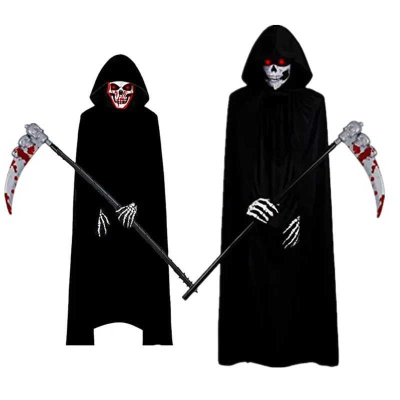 5-piece set Halloween Party Cosplay Children Adult Death Black Cloak Cloak Halloween Skull Skeleton Ball Set Holiday Gifts