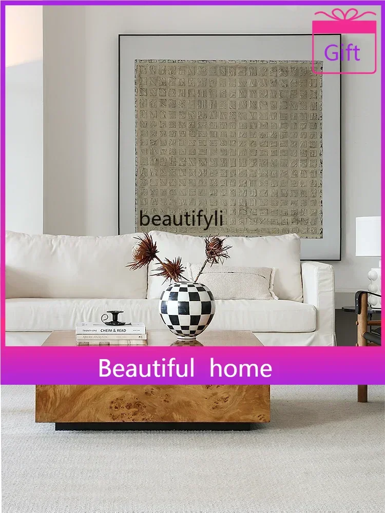 zq1French square coffee table living room advanced parquet solid wood large flat furniture