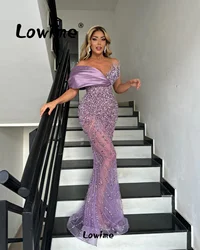 Elegant Purple Mermaid Prom Dress Aso Ebi Crystals Formal Party Second Reception Birthday Engagement Gown Women Dress Customized