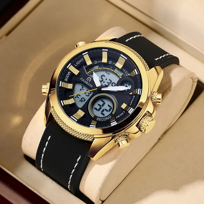 

Мужские кварцевые часы с двойным дисплеем, аналоговые цифровые наручные часы, силиконовый ремешок, водонепроницаемые спортивные светящиеся многофункциональные часы