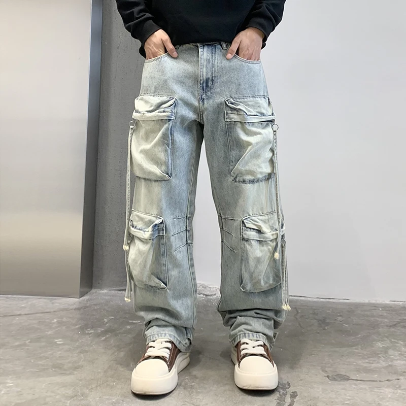 

High Quality Men's Cargo Cowboy Motorcycle Jeans Men Work Hunting Jeans Streetwear Hip Hop Sweatpants Male Casual Denim Joggers