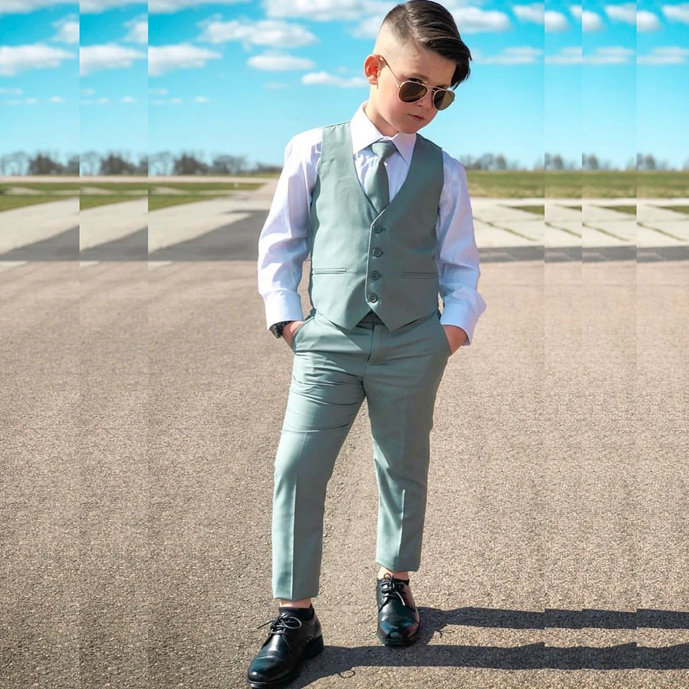 

Handsome Green Single Breasted Boys Suit Vest two Pcs (Vest+Pant) Sets Wedding Formal Occasions Birthday Party Boys Clothing