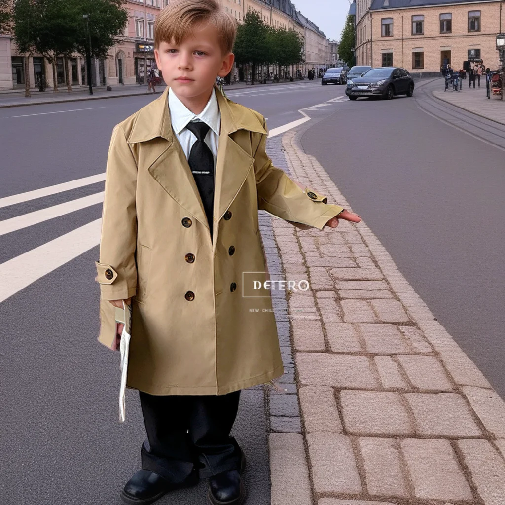 

Teen Kids Trench Coat British Style Long Overcoat for Boys Trendy Autumn Winter Jacket Versatile Children Outerwear 10 12 Years