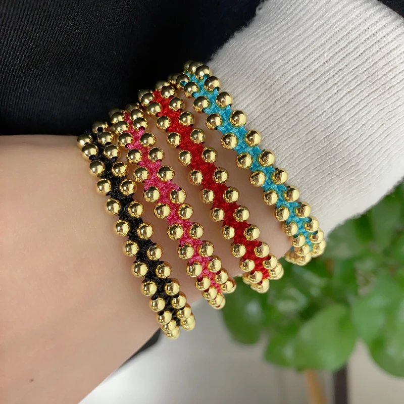 

5 pcs/lot Popular Fashion Braided Bracelet Gold Plated Brass Beads Adjustable Handmade String Bracelet Jewelry