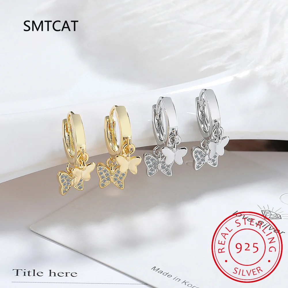 925 Sterling Silver Double Butterfly Hoop Earring for Women Simplicity Versatile Sweet Insect Fashion Jewelry Gift Dropshipping