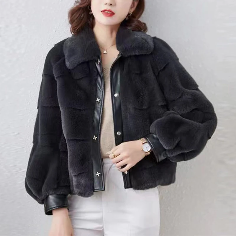 

Mink Fur Coat Warm Plush Jackets Women Winter Outerwear 2024 Faux Fur Coat Female Artificial Rex Rabbit Fur Jacket Fluffy Coats