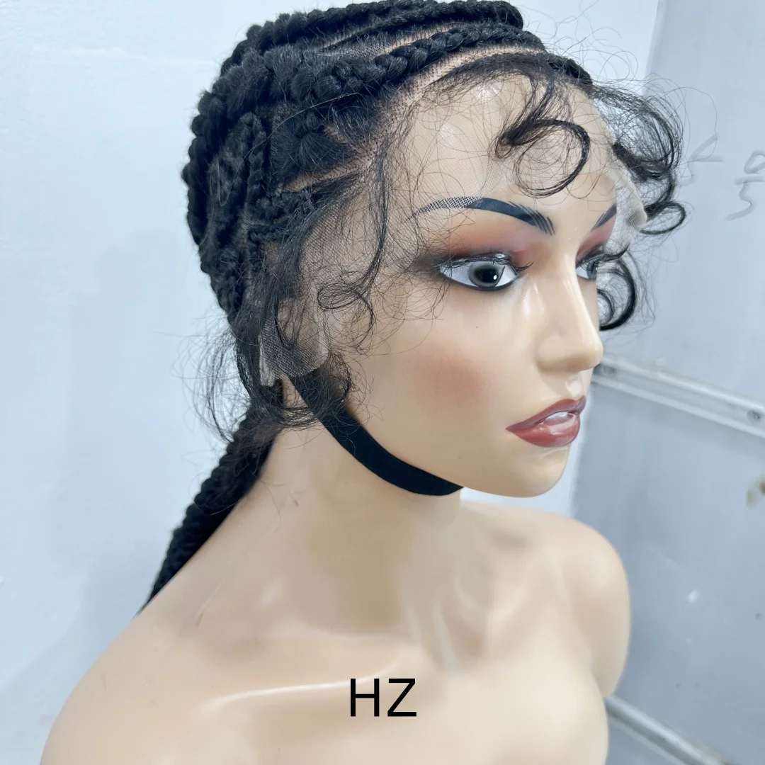 HZ 16 بوصة الاصطناعية 100% اليد تعادل كامل الدانتيل كورنو شعر مستعار مضفر الدانتيل تجديل الباروكات مع شعر الطفل للنساء السود #3