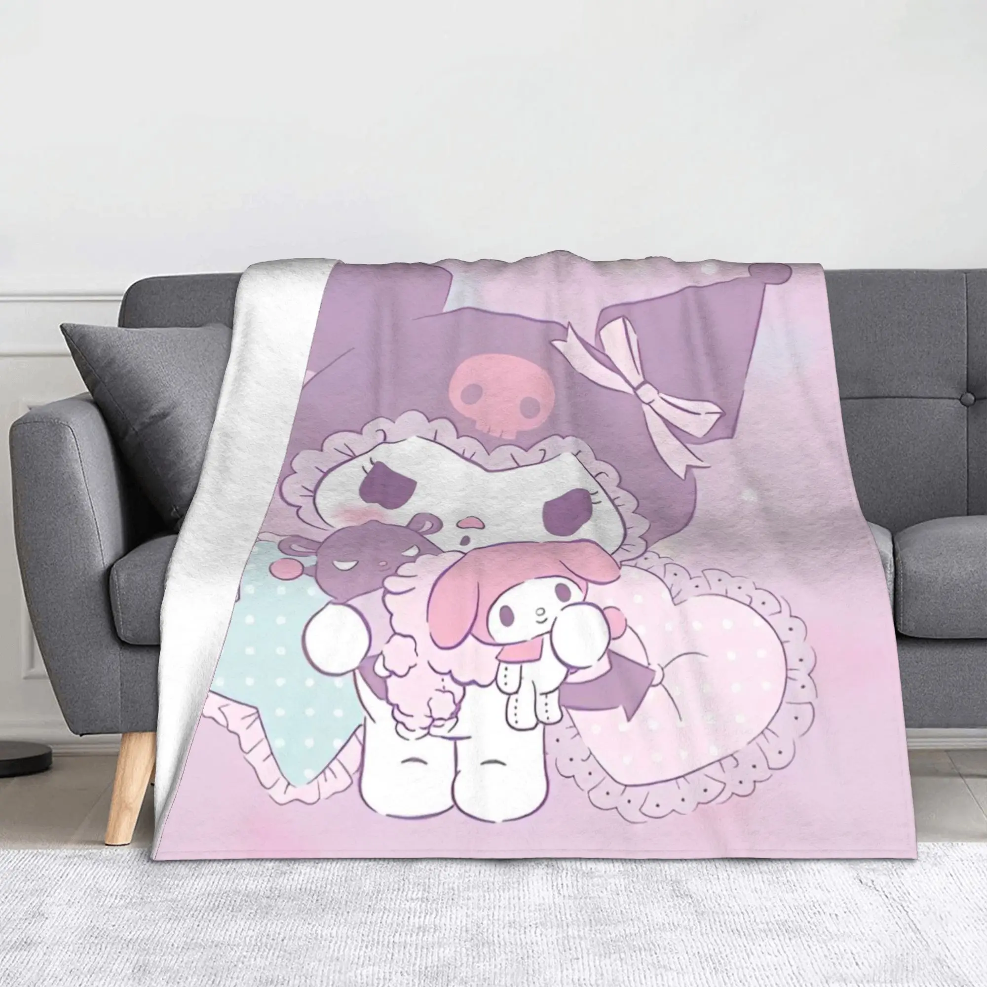 

Одеяло Kuromi Baku My Melody, шерстяное потрясающее дышащее одеяло с героями мультфильмов для покрытия стула, текстильный декор для дивана