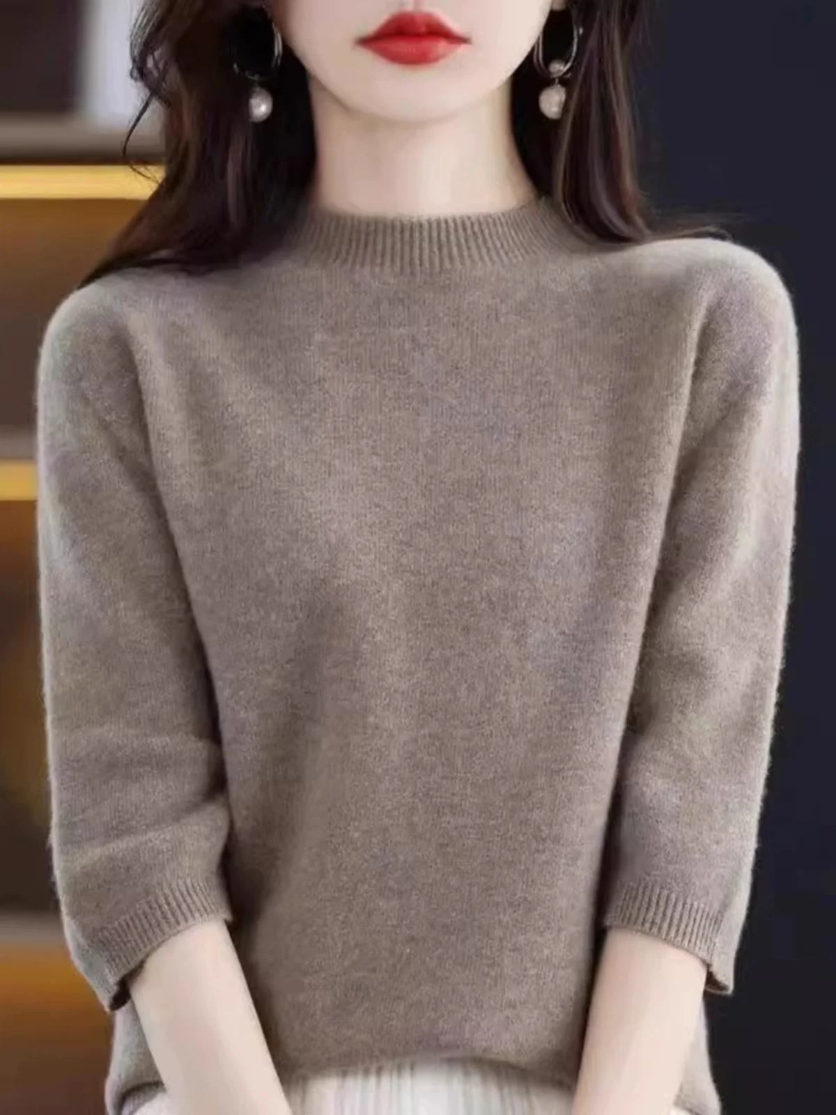 

Осенняя новинка: Женский тонкий вязаный свитер с высоким воротником, свободного кроя, из шерсти, простой дизайн