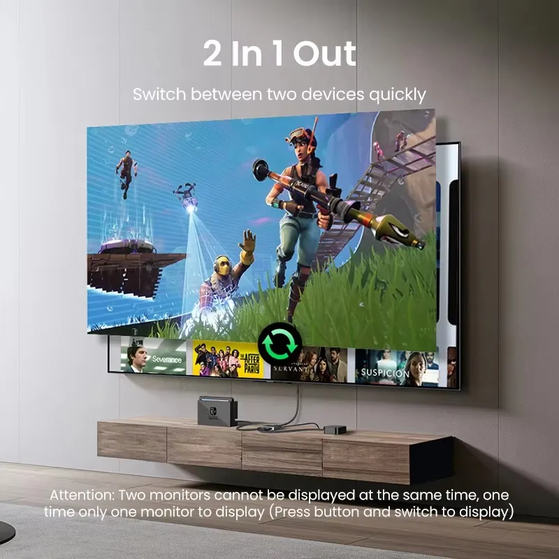 8K 60HZ HDMI 2.1 الفاصل HDMI التبديل 4K @ 120 هرتز HDMI 2.1 ثنائي الاتجاه الجلاد 2 في 1 خارج محول الصوت والفيديو 1x2 2x1 ل PS5