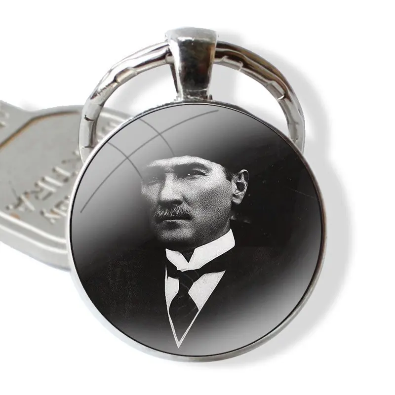 Sleutelhanger Glas Cabochon Metalen Hanger Klassieke Heren Sleutelhanger Turkije Mustafa Kemal Ataturk