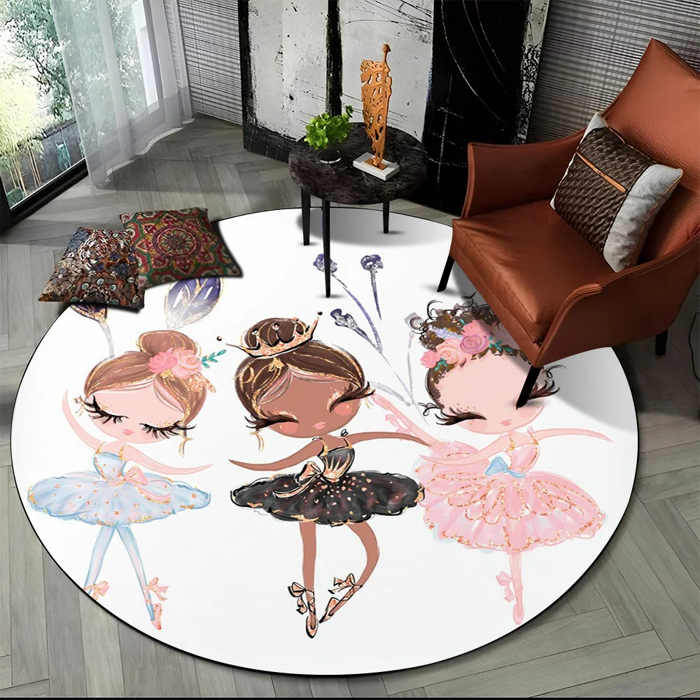 Cartoon Cute Ballet Girl Ballerina Round Area Rug,Circle Carpet for Living Room Bedroom Sofa Decor, Kids Floor Mat Kitchen Mat