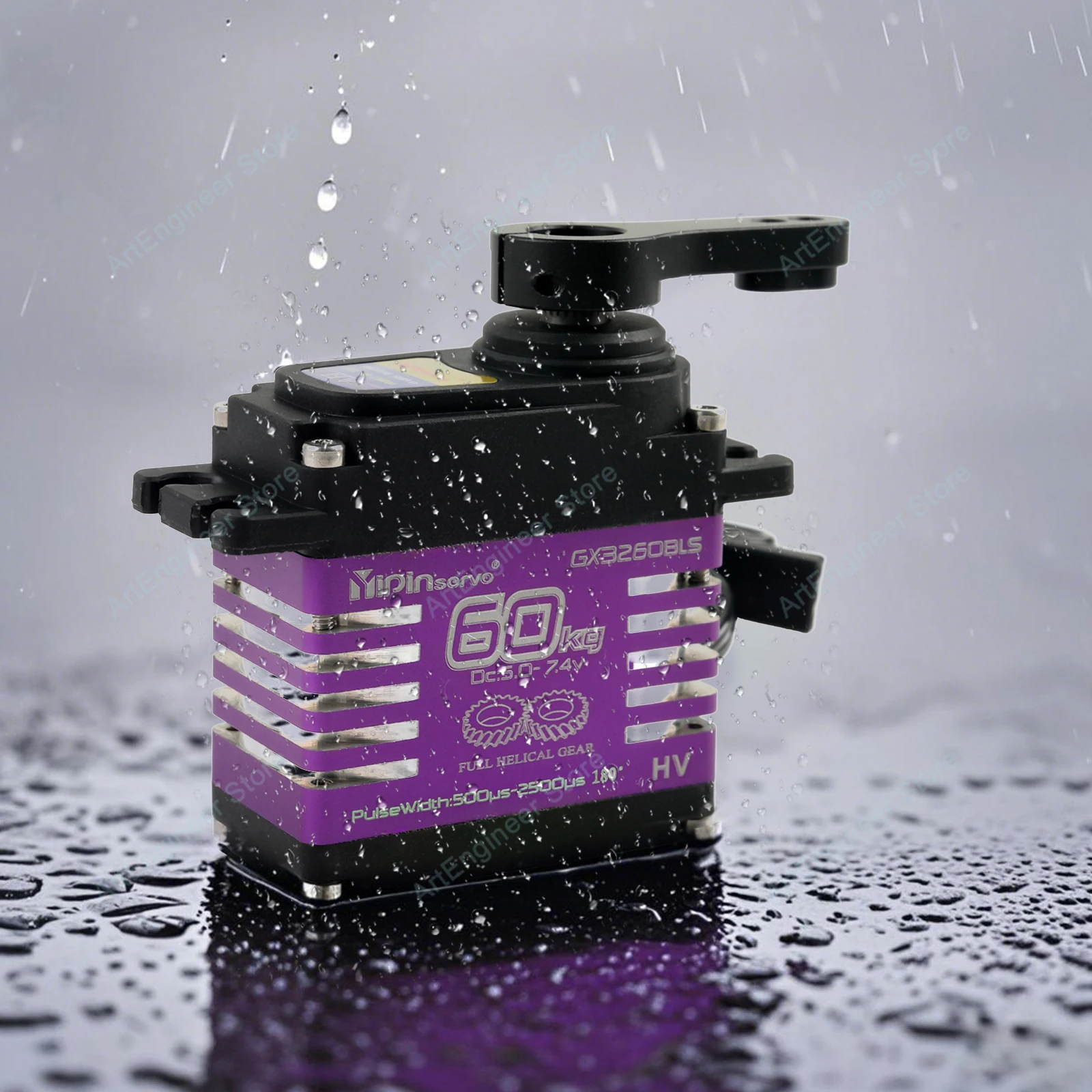 60KG 高トルク デジタル ブラシレス サーボ - 5.0-7.4V 180/270/357/360 °   連続回転 25T スチールギア パープル RC ロボットカー用