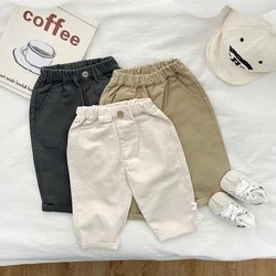 Spring And Autumn Newborn Baby Girls And Boys Trousers Simple Travel  Elastic Waist Cotton Solid Korean Fashion Soft Casual