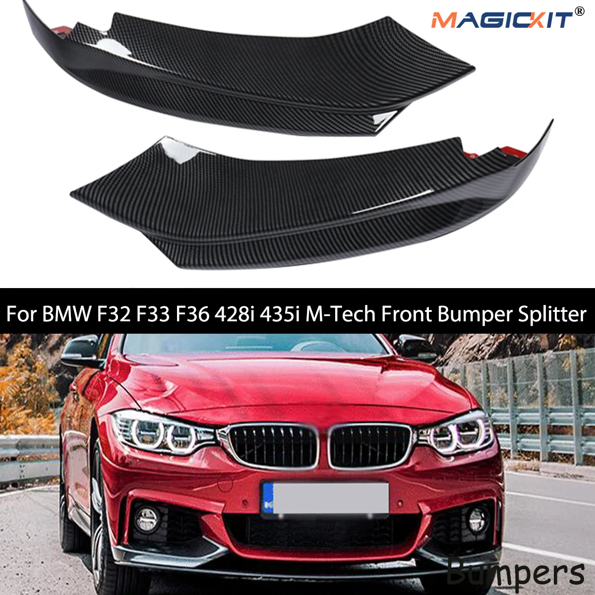 

MagicKit For BMW F32 F33 F36 435i M Sport Front Bumper Lip Splitters Lip Carbon Look auto parts 2014-2017 CAR Accessories