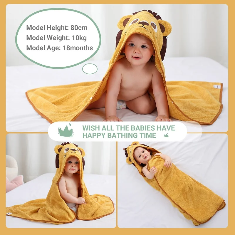 MICHLEY Cartoon Lion Bamboo Baby Bath Towel Hooded Cute Toddler Infant Blanket Shower Unisex For Kids Girls Boys Newborn 0-5T