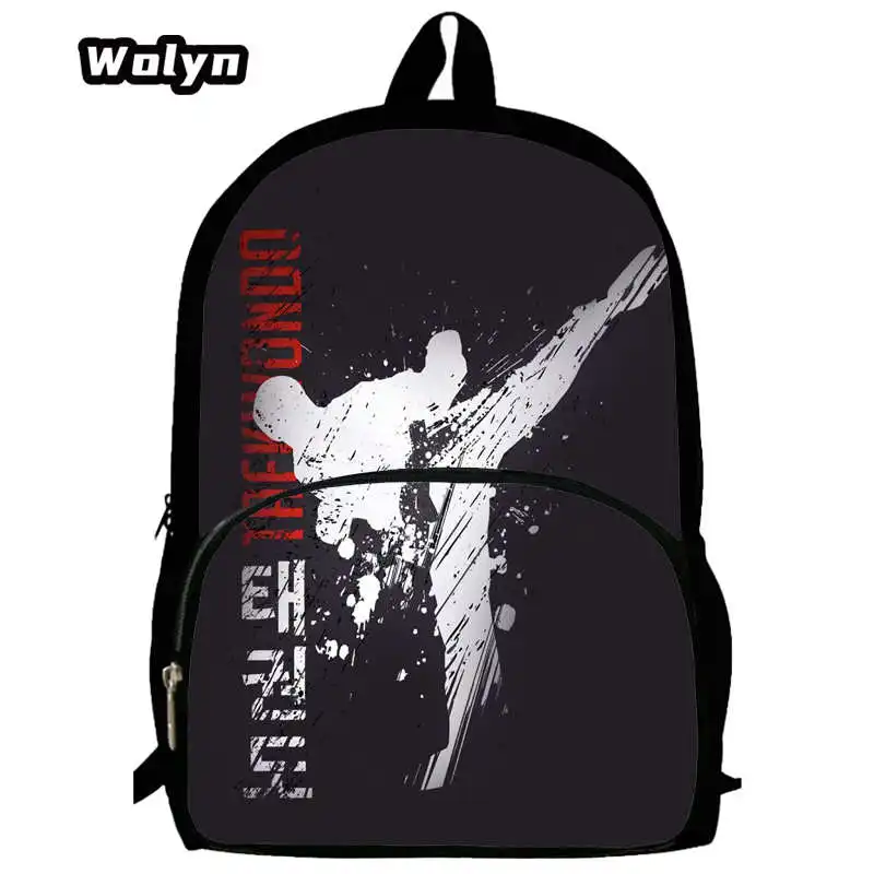 Judo Design School Backpack Taekwondo Print Backpack for Child, Karates Print School Bags for Boy Girls With Front Pocket