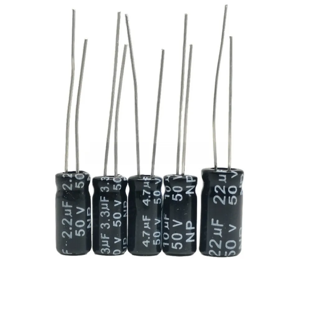 100PCS 50V Non-Polarized NP Electrolytic Capacitor 1uF 2.2uF 3.3uF 4.7uF 10uF 22uF 47uF Radial Bipolar 105°C Long Life