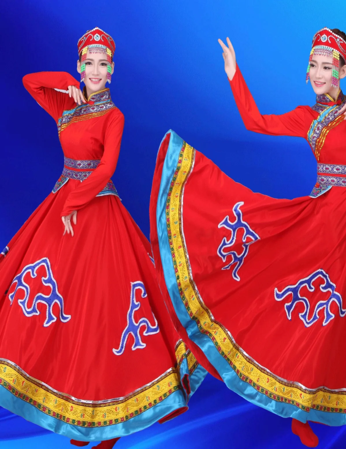 

minority New Mongolian ethnic performance dress Tibetan big swing skirt long skirt performance dress adult dance dress female