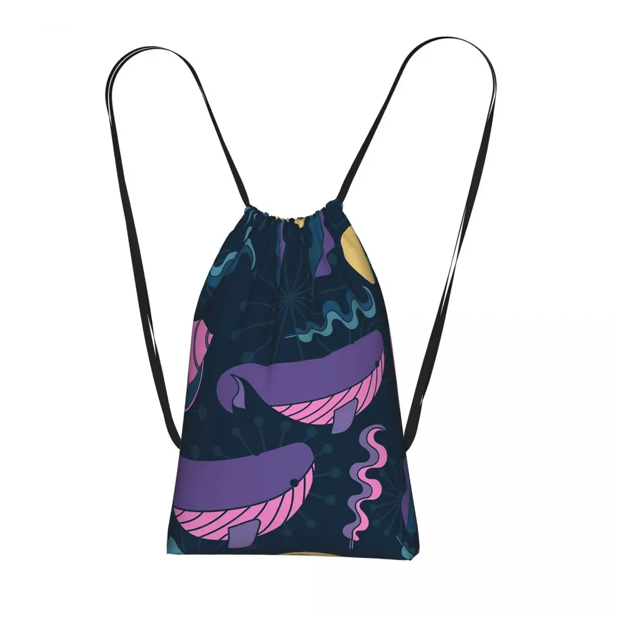 

Blue Deep Sea Jellyfish Whale Pattern Backpacks Casual Drawstring Bundle Pocket Sundries Bag Book Bags for Man Woman Students