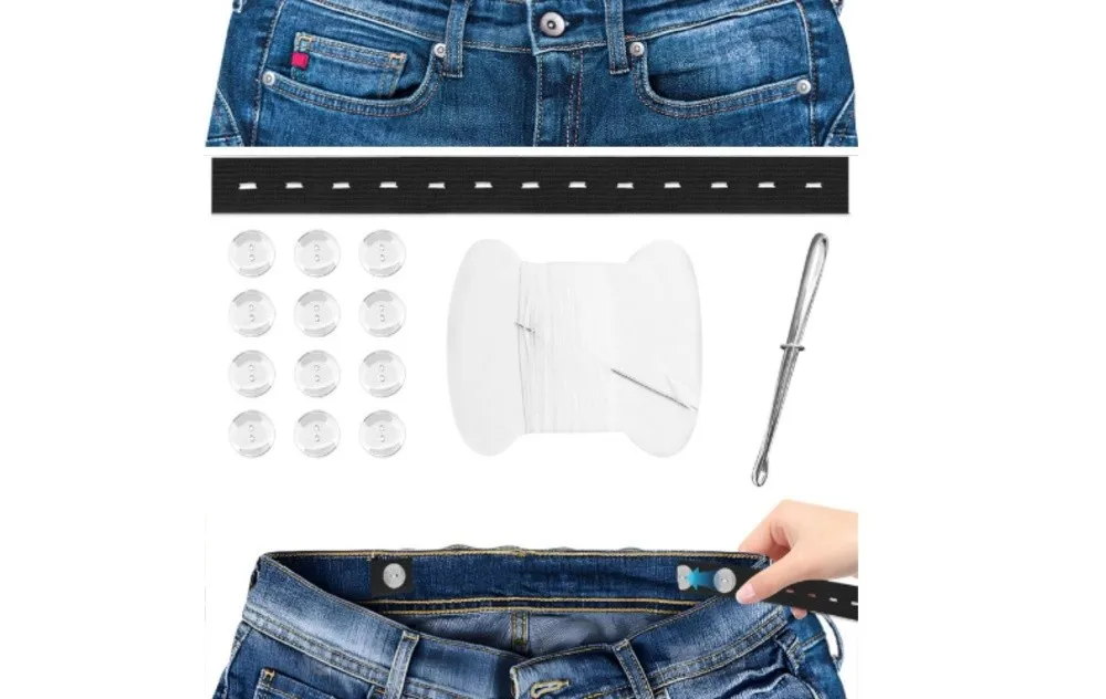 Adjustable Invisible Belt Tightener Set Invisible No-Sew Elastic Waist Band Extender Seamless Trouser Buckle Women Men Jean Pant